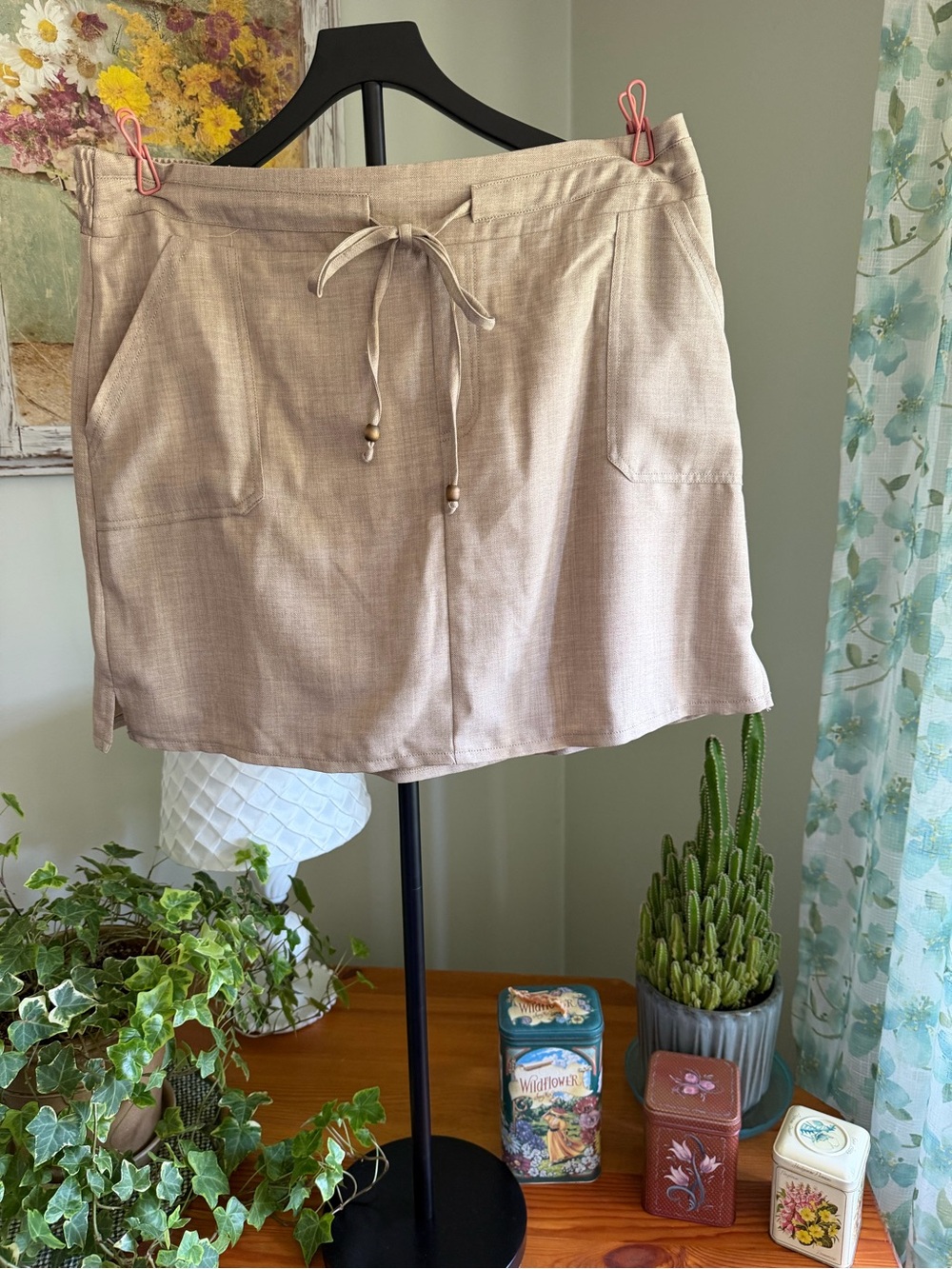 Soho Apparel Taupe Drawstring Pocket Skort